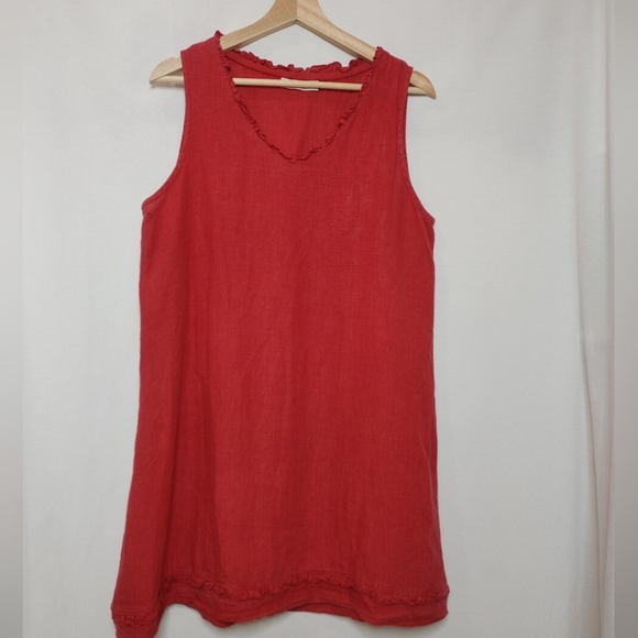 Bryn Walker Vneck Sleeveless Tunic Top Dress Linen Red‎ Ruffle Detail Small A - Picture 2 of 12
